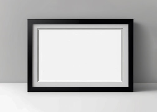 Horizontal frame mockup. Blank frame on office shelf, diploma degree certificate credentials image photo poster business chief executive.