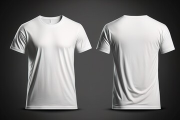 White men T-shirt template invisible model body, empty crewneck shirt front and back view tees