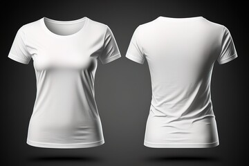 White empty T-shirt woman template invisible model body, empty crewneck shirt front and back view