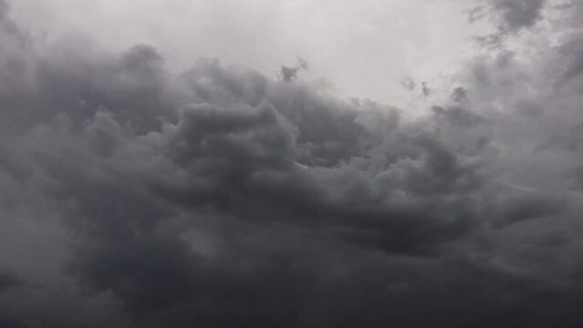 Dark storm clouds are moving fast at viewer, timelapse, 4k