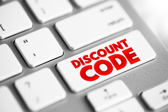 Discount Code - personalized or publicly-released code offered to customers as a purchasing incentive that reduces the price of an order, text concept button on keyboard