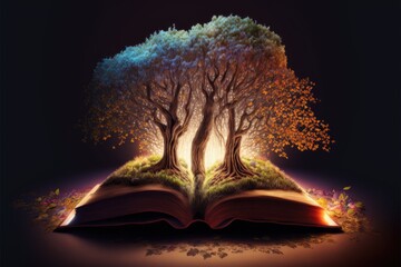 Golden oak forest. Nature book stories concept. Generative ai.	
