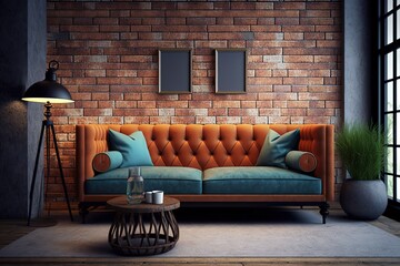 modern wall Chester sofa interior brick wall concept