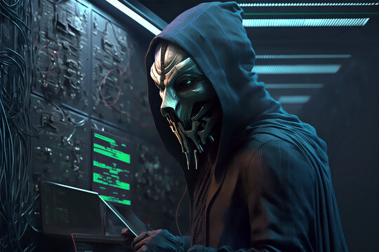 anonymous hacker in the network of a big company generative ai illustration