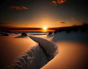 Trench in snow or sand as trickery of the sun. Generative ai.
