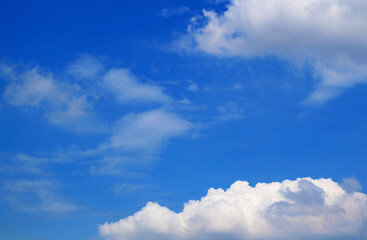 Fototapeta na wymiar Vivid Blue Sky with Fluffy White Cumulus Clouds