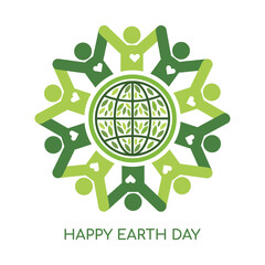 Happy Earth Day - April 22. People with hearts around the globe. Banner, poster, card. Vector illustration design.