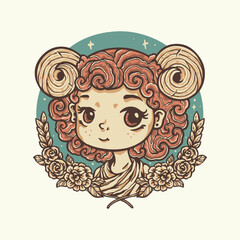 The Cute Aries Kid Vintage Hand Drawn illustration 