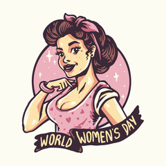 World Women's Day Vintage Pin up Girl Hand Drawn Illustration