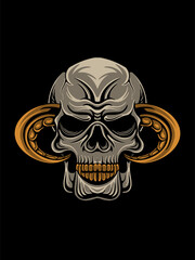 vector goat horn skull illustration