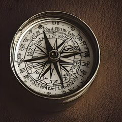 Old Compass Placed on a Wooden Table
