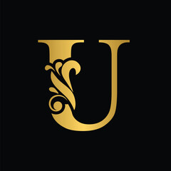 Golden letter U Vintage flower initial letters. Logo vector Alphabet.	
