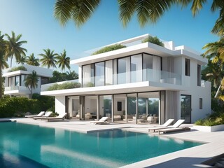 Fototapeta premium White beach house on the coast, Generative AI