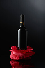 Bottle of red wine on a crumpled paper.