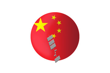 Chinese balloon incident 2023, balloons with chineese flag isolated on white background, Spy balloon, violation airspace , concept