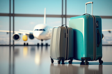 Suitcases in airport. Travel concept illustration