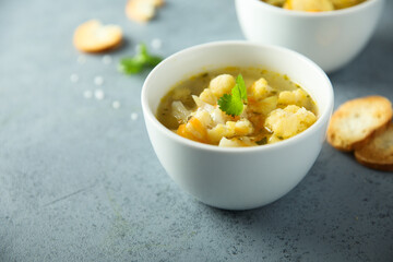 Homemade vegetable soup with cauliflower