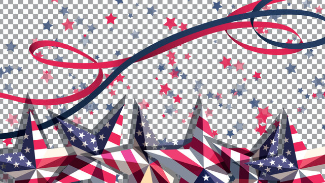 USA patriotic border. American symbolism. Holiday symbols. President Day transparent background. Stars or ribbons decoration elements for sale. Freedom celebration. Vector isolated image