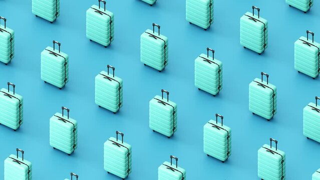 Similar suitcases placed in row against blue background