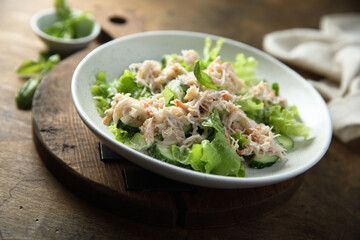 Homemade crab salad with cucumber
