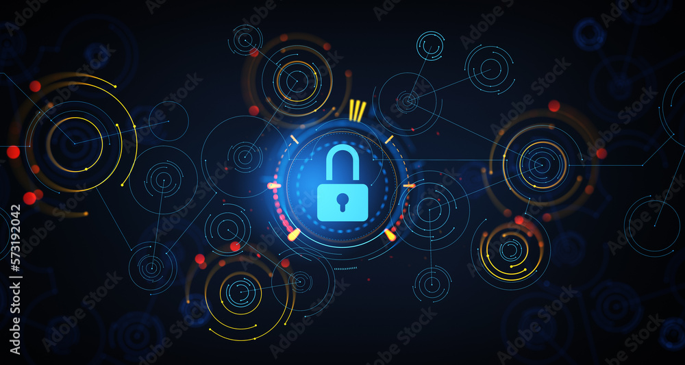 Aufkleber lock symbol with diverse lines and circles, internet security