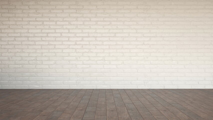 Interior mockup with brick wall empty living room background and wooden floor. 3D rendering