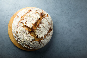 Artisan bread on a wooden desk