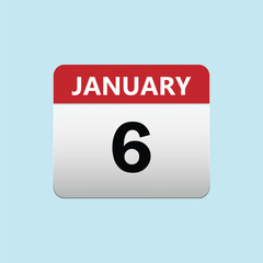 6th January calendar icon. January 6 calendar Date Month icon