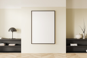Obraz na płótnie Canvas Bright gallery room interior with empty white poster