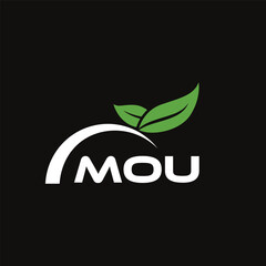 MOU letter nature logo design on black background. MOU creative initials letter leaf logo concept. MOU letter design.
