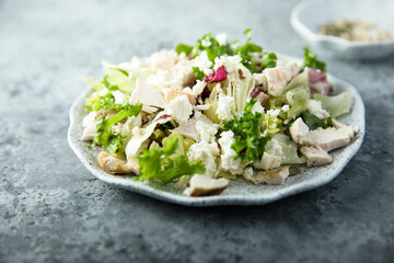 Green salad with chicken and Feta cheese