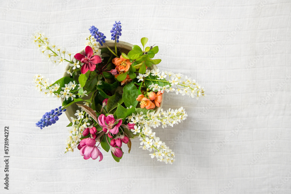 Wall mural Summer blooming delicate flowers, rich bright bouquet and delicate floral card	