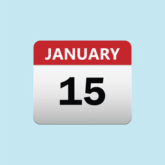 15th January calendar icon. January 15 calendar Date Month icon