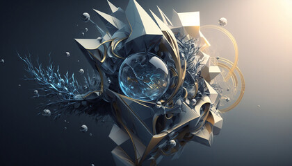 fractal vector image in white - blue and gold tones