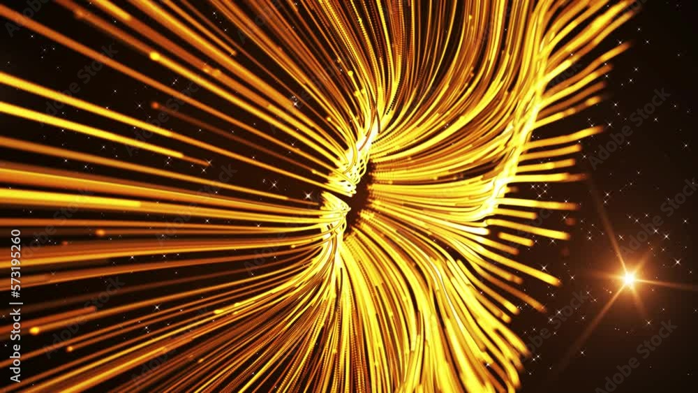 Poster abstract science 3d perspective motion view golden shine wavy dotted lines particles hole explosion 