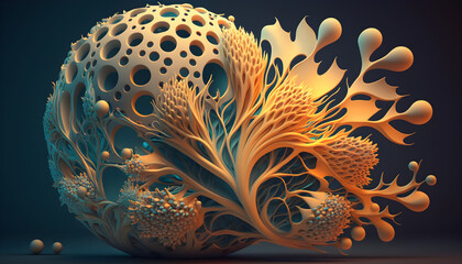 fractal vector image in white - blue and gold tones