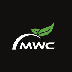 MWC letter nature logo design on black background. MWC creative initials letter leaf logo concept. MWC letter design.
