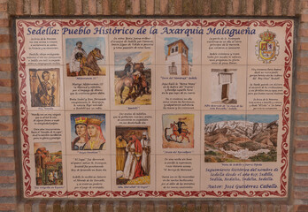 Historisches Schild in Sedella, Andalusien, Spanien
