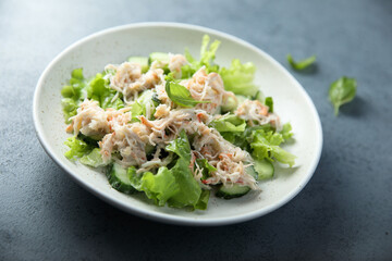 Homemade crab salad with cucumber