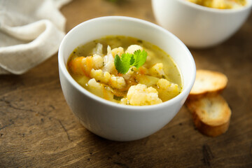 Homemade vegetable soup with cauliflower