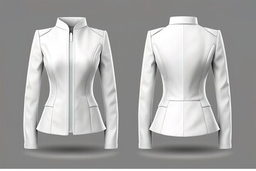 White female jacket, blank template for graphic design front and back view