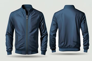 Blue jacket for men, blank template for graphic design front and back view