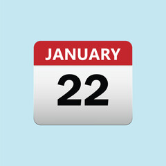 22th January calendar icon. January 22 calendar Date Month icon