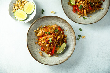Traditional homemade pad thai noodles