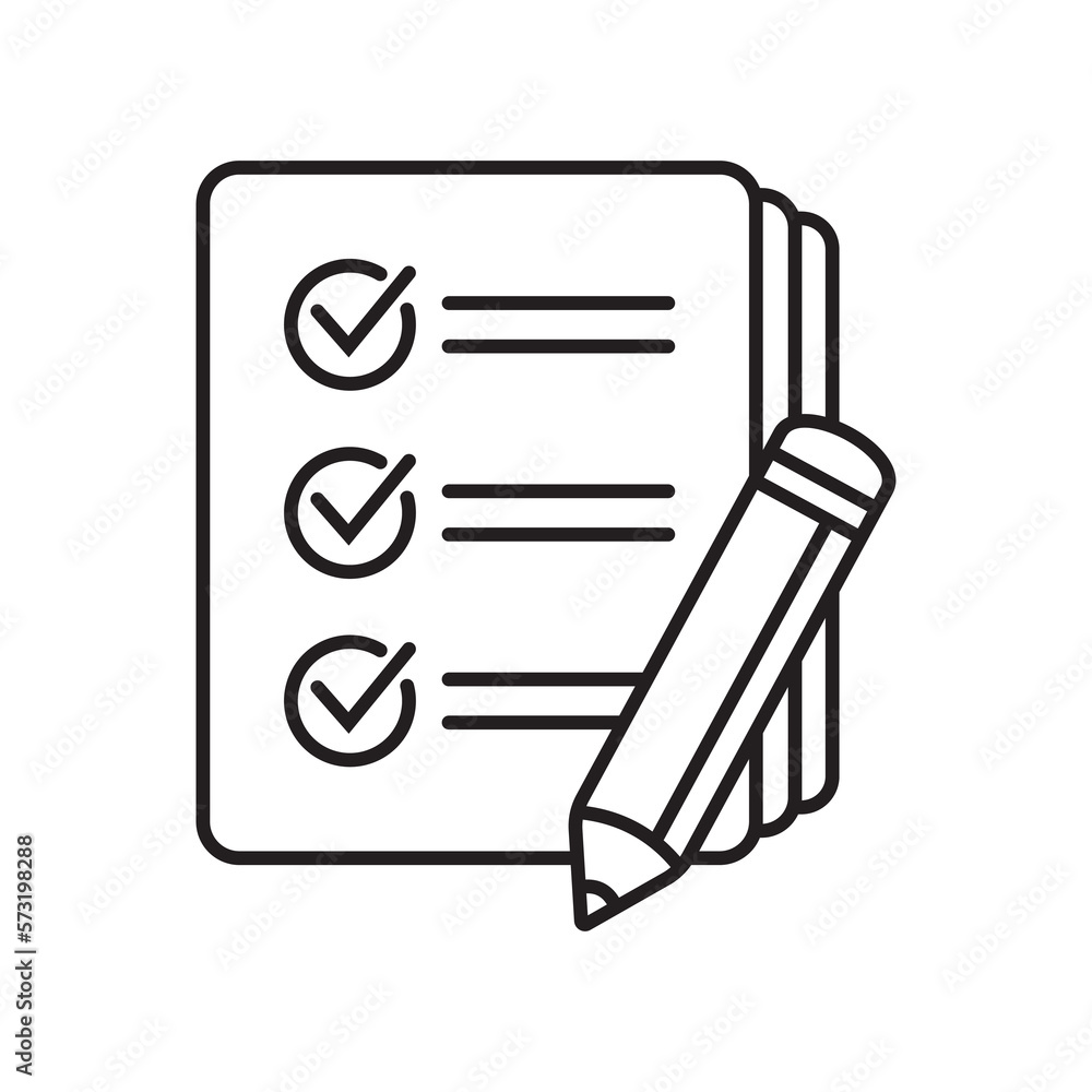 Poster checklist with pencil icon. test, questionnaire icon. to do list vector icon for web site and app de