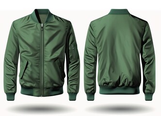 Green jacket for men, blank template for graphic design front and back view - obrazy, fototapety, plakaty