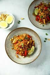 Traditional homemade pad thai noodles