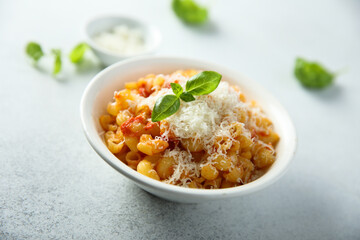 Pasta with tomato sauce and cheese