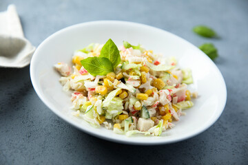 Traditional crab salad with corn