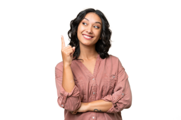 Young Argentinian woman over isolated background pointing up a great idea
